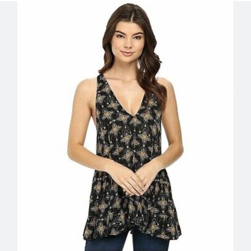 Intimately Free People Black Boho Print Racerback Sleeveless Tunic Top Medium